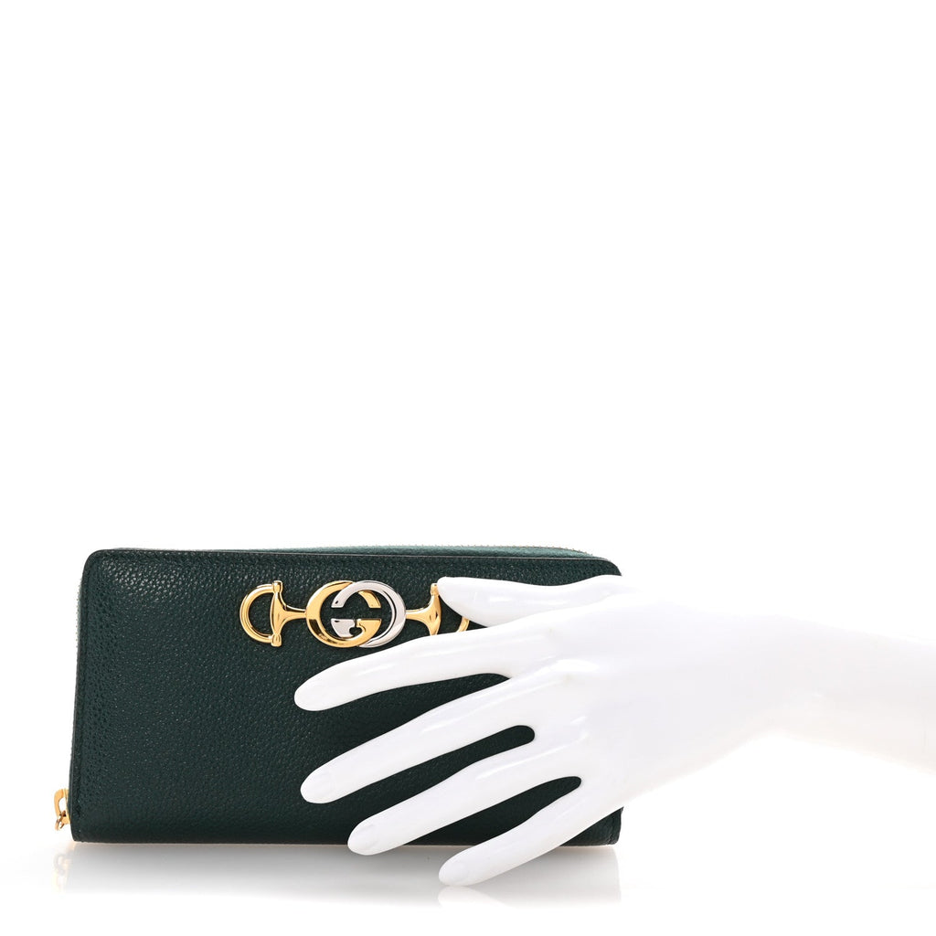 Grainy Calfskin Zumi Zip Around Wallet Vintage Green