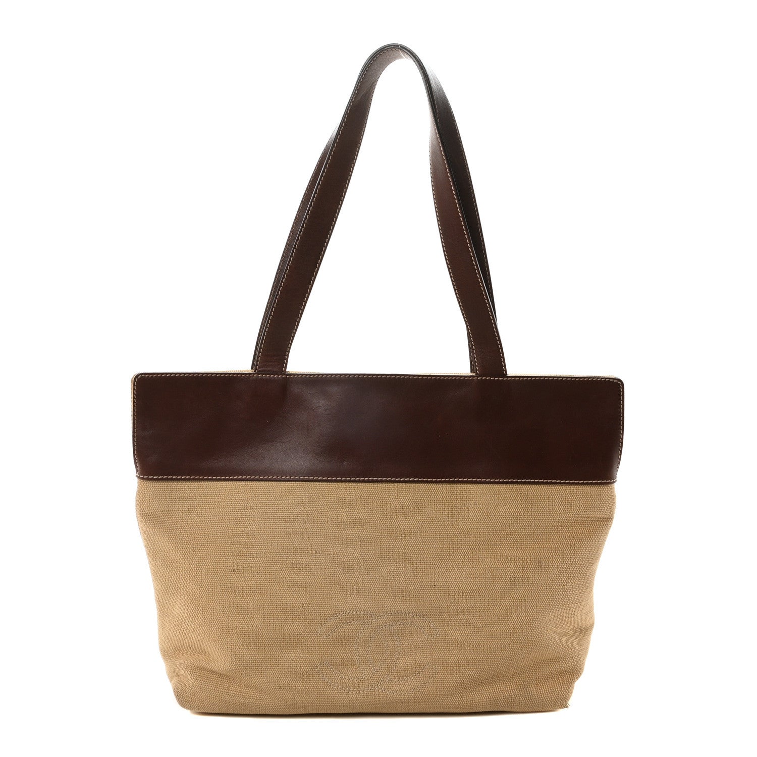 Raffia Calfskin CC Tote Bag Brown