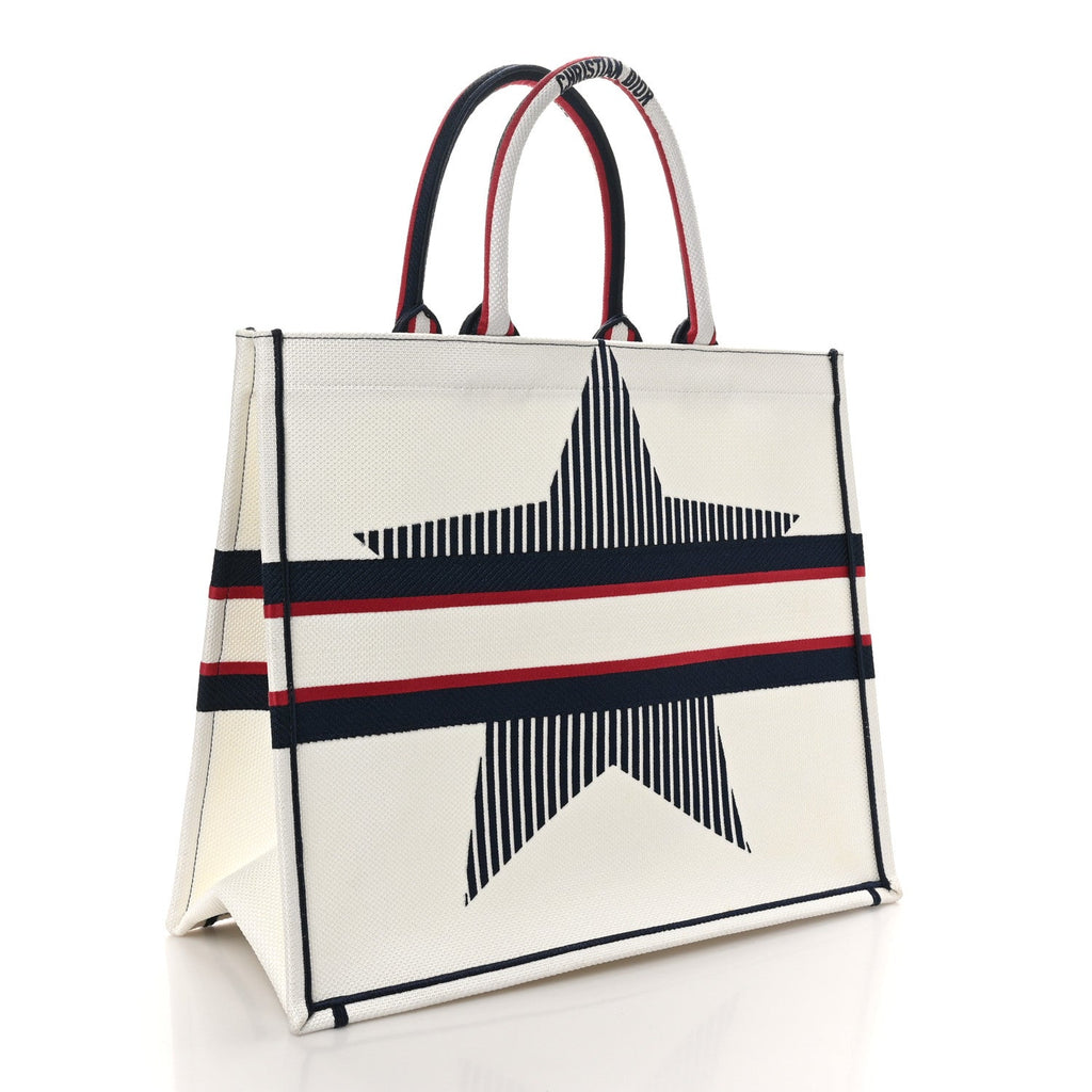 Canvas Embroidered Large Dioralps Book Tote White