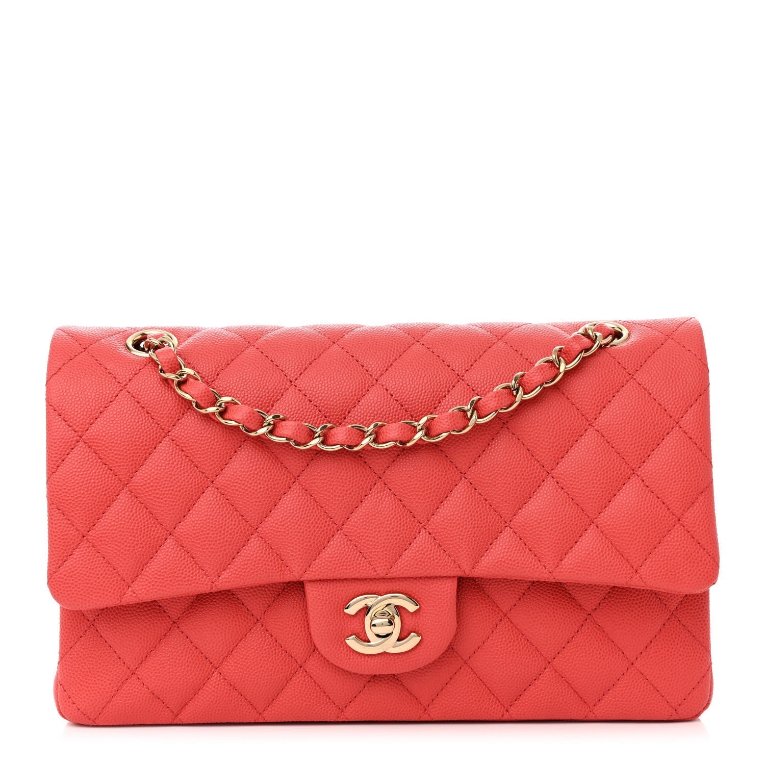 Caviar Quilted Medium Double Flap Dark Pink