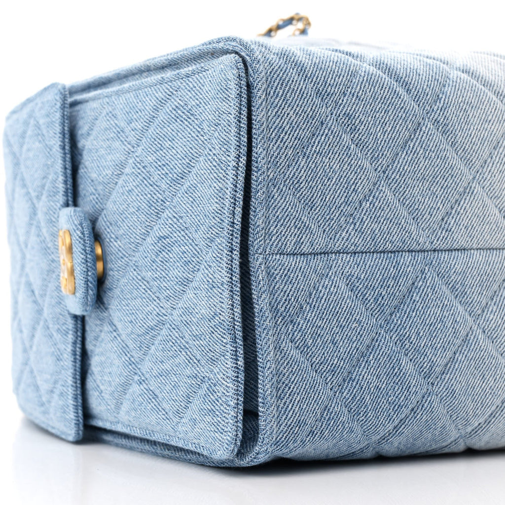 Washed Denim Quilted Medium Chanel 25 Handbag Blue