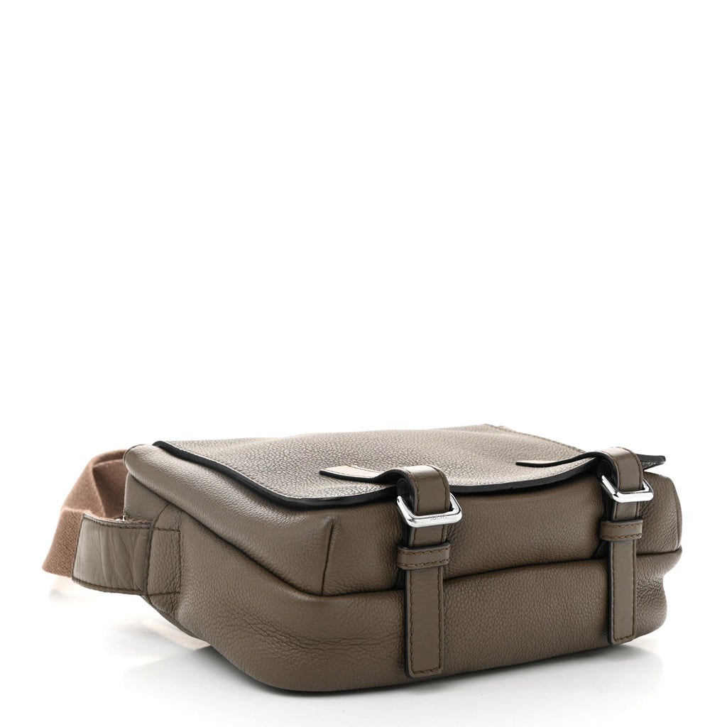 Soft Grained Calfskin Military Messenger Bag Brown
