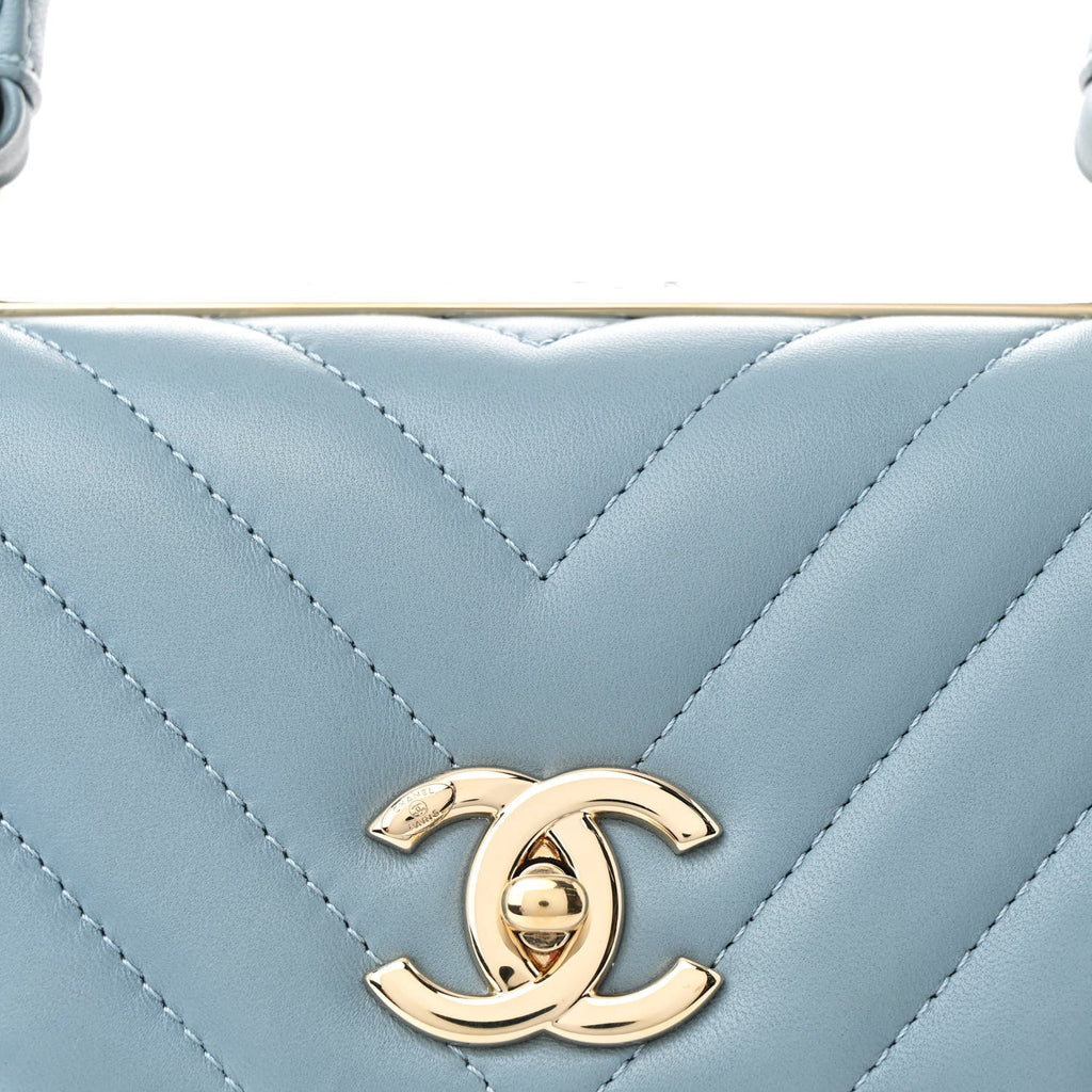 Lambskin Chevron Quilted Small Trendy CC Flap Dual Handle Bag Light Blue
