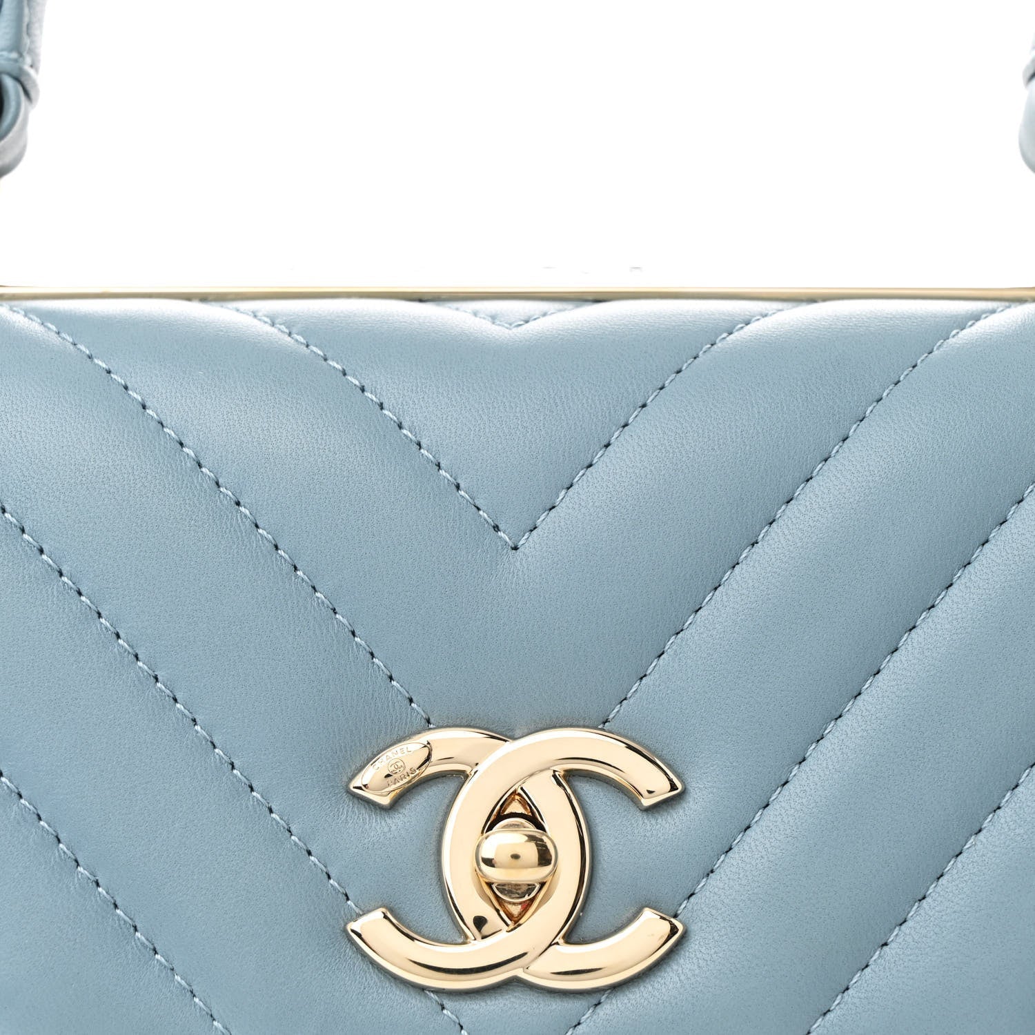Lambskin Chevron Quilted Small Trendy CC Flap Dual Handle Bag Light Blue