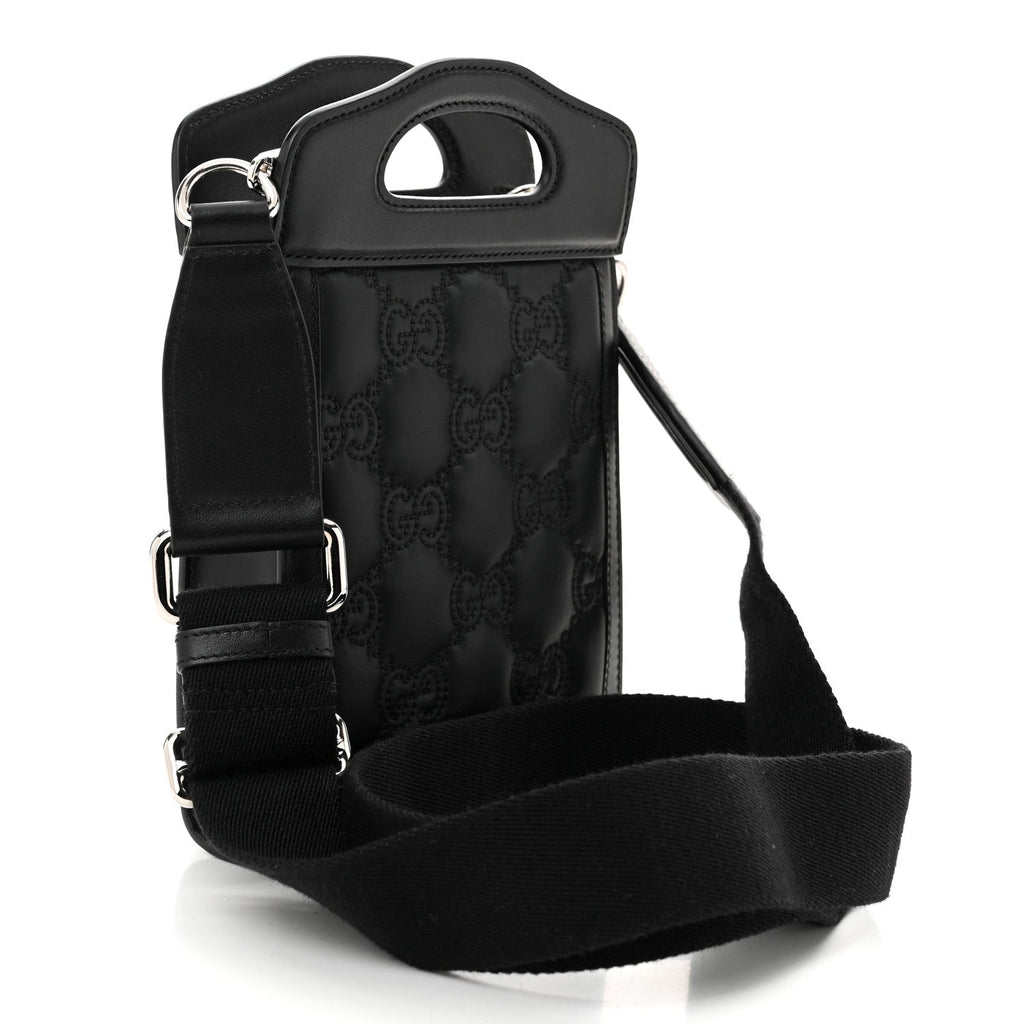 Nylon Calfskin Enamel GG Matelasse Mini Top Slip Handle Crossbody Bag Black
