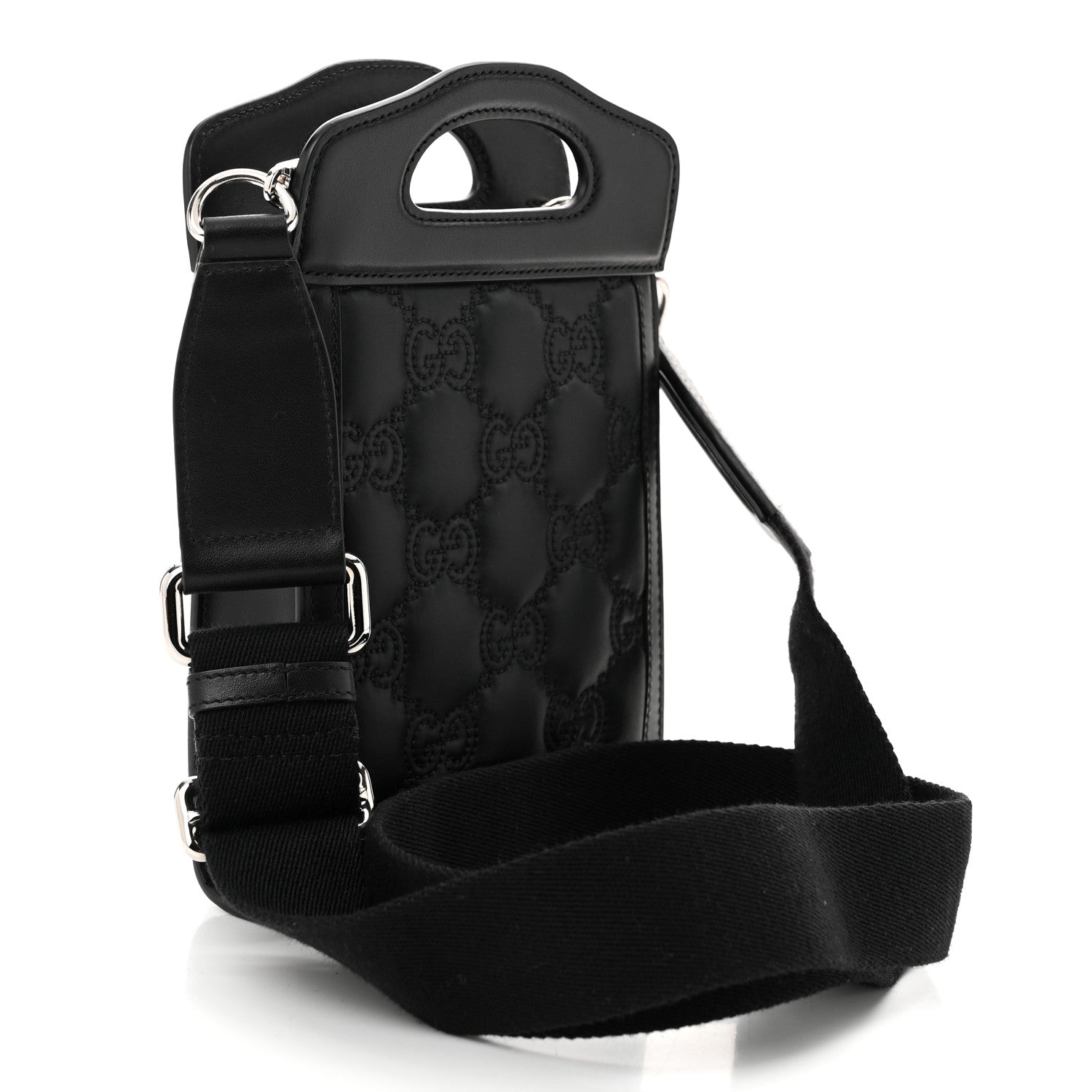 Nylon Calfskin Enamel GG Matelasse Mini Top Slip Handle Crossbody Bag Black