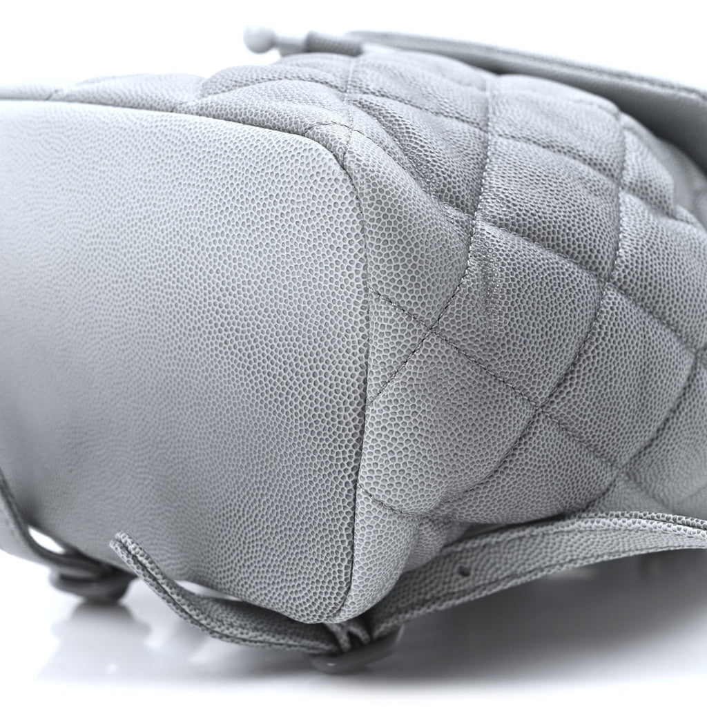 Shaded Caviar Quilted Lacquered CC My Everything Drawstring Backpack Dark Grey Light Grey