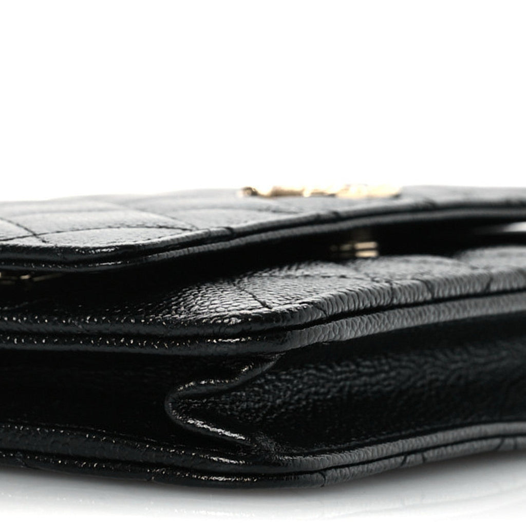 Caviar Quilted Chain CC Wallet On Chain WOC Black