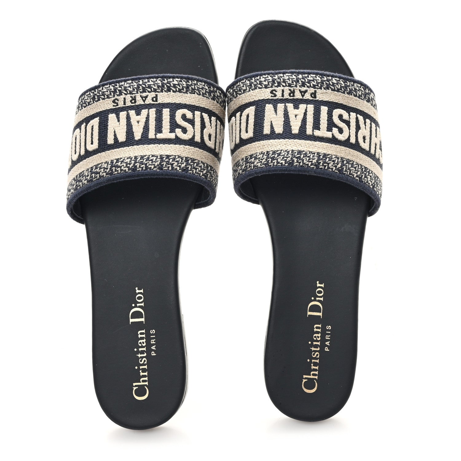 Canvas Embroidered Dway Mules Slide Sandals 35.5 Deep Blue