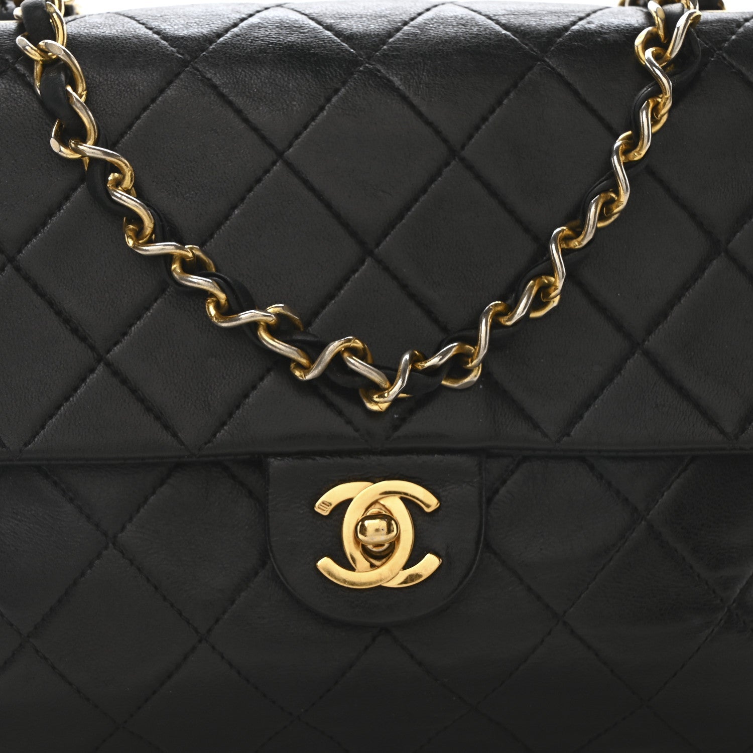 Lambskin Quilted Mini Square Flap Black