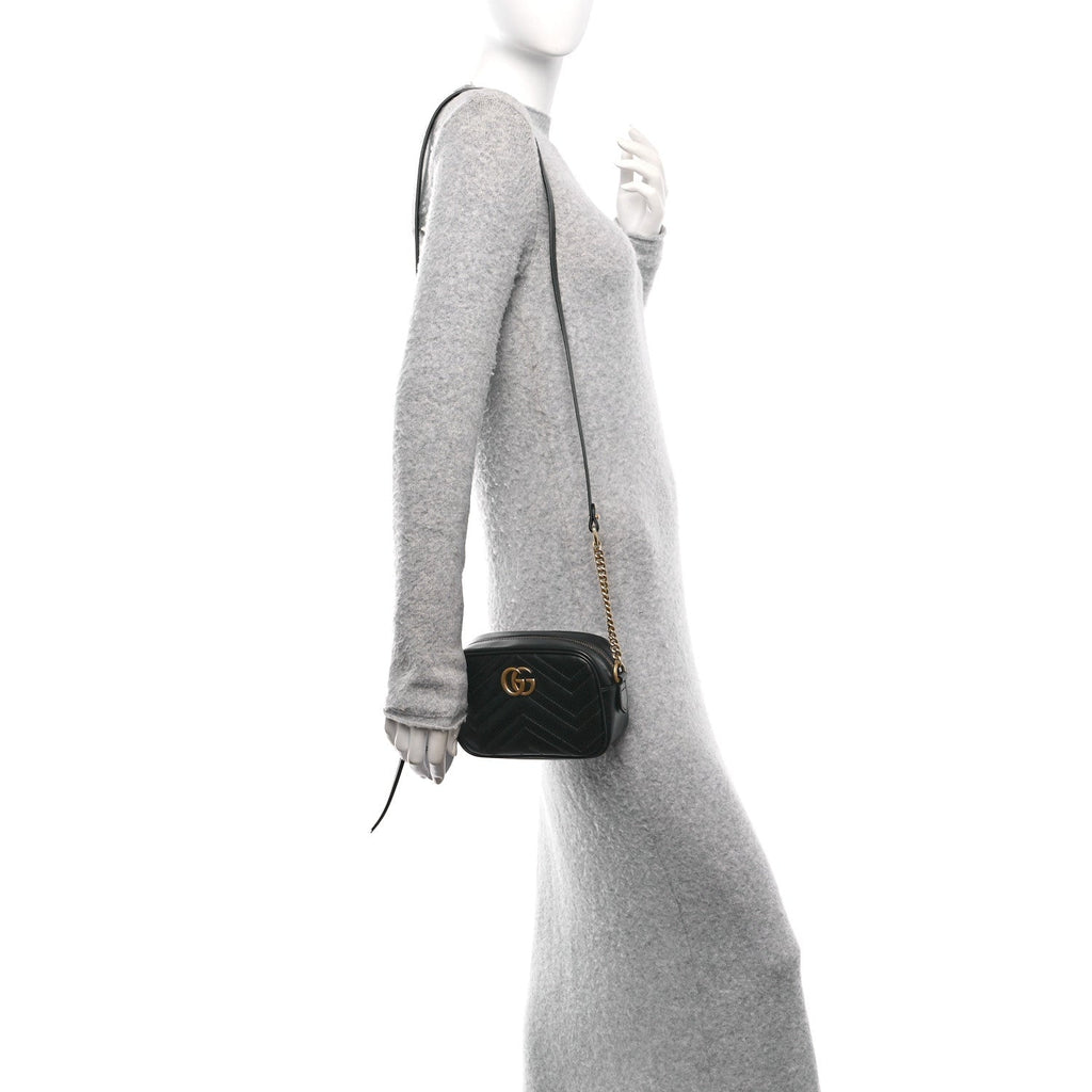 Calfskin Matelasse Mini GG Marmont Chain Shoulder Bag Black