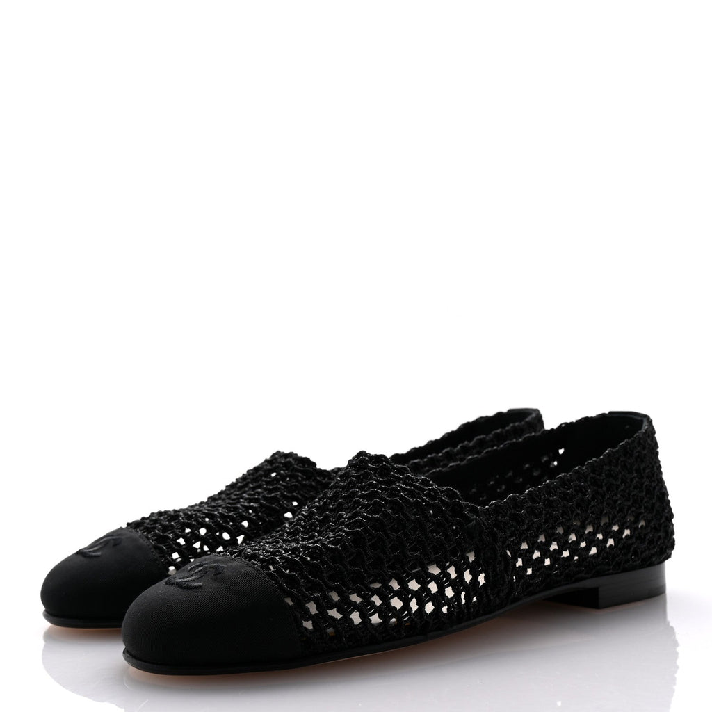 Knit Grosgrain Cap Toe CC Moccasin Loafers  36.5 Black