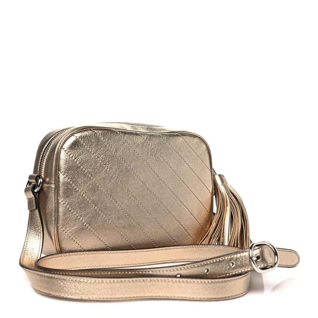 Metallic Sakai Be Green Calfskin Diagonal Stitched Small Blondie Shoulder Bag Golden Beige