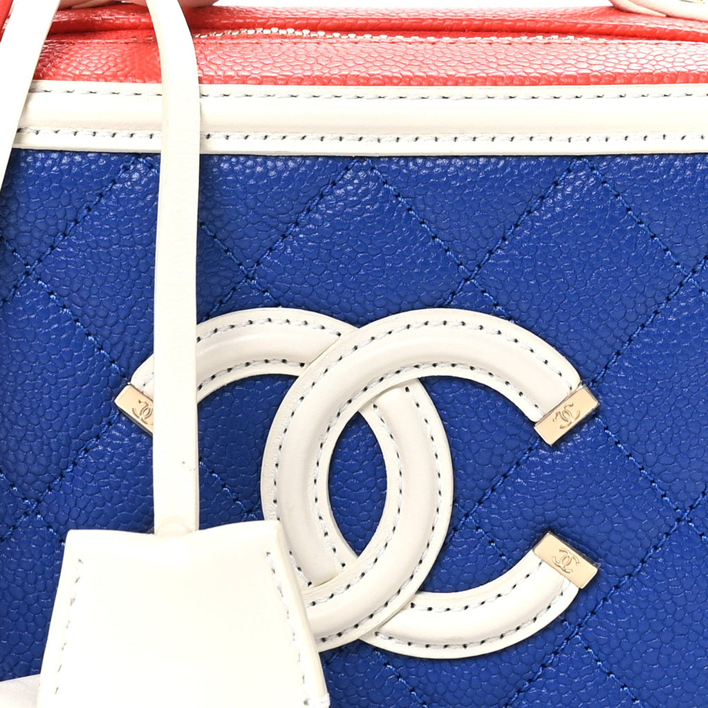 Caviar Quilted Small CC Filigree Vanity Case Blue White Red