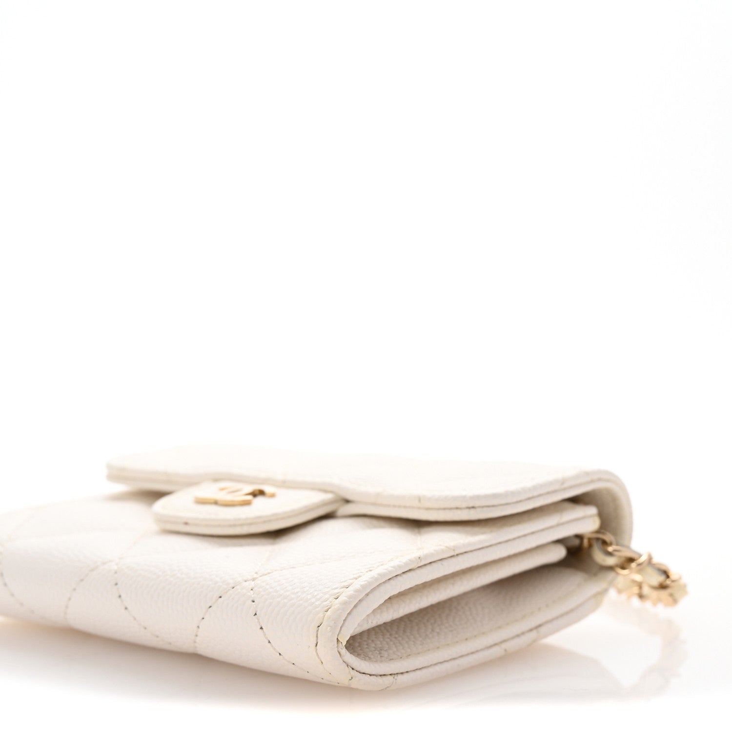 Caviar Quilted Flap  Holder On Chain White