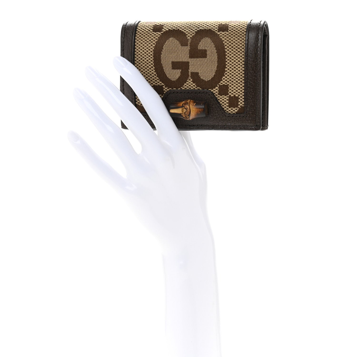 Monogram Jumbo GG Textured Dollar Calfskin Diana  Case Wallet Camel Ebony New Acero