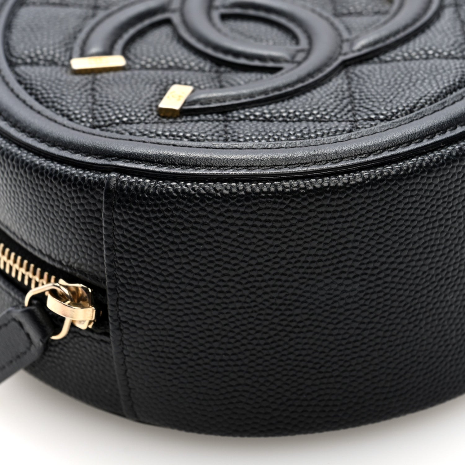 Caviar Quilted Round Filigree Crossbody Black