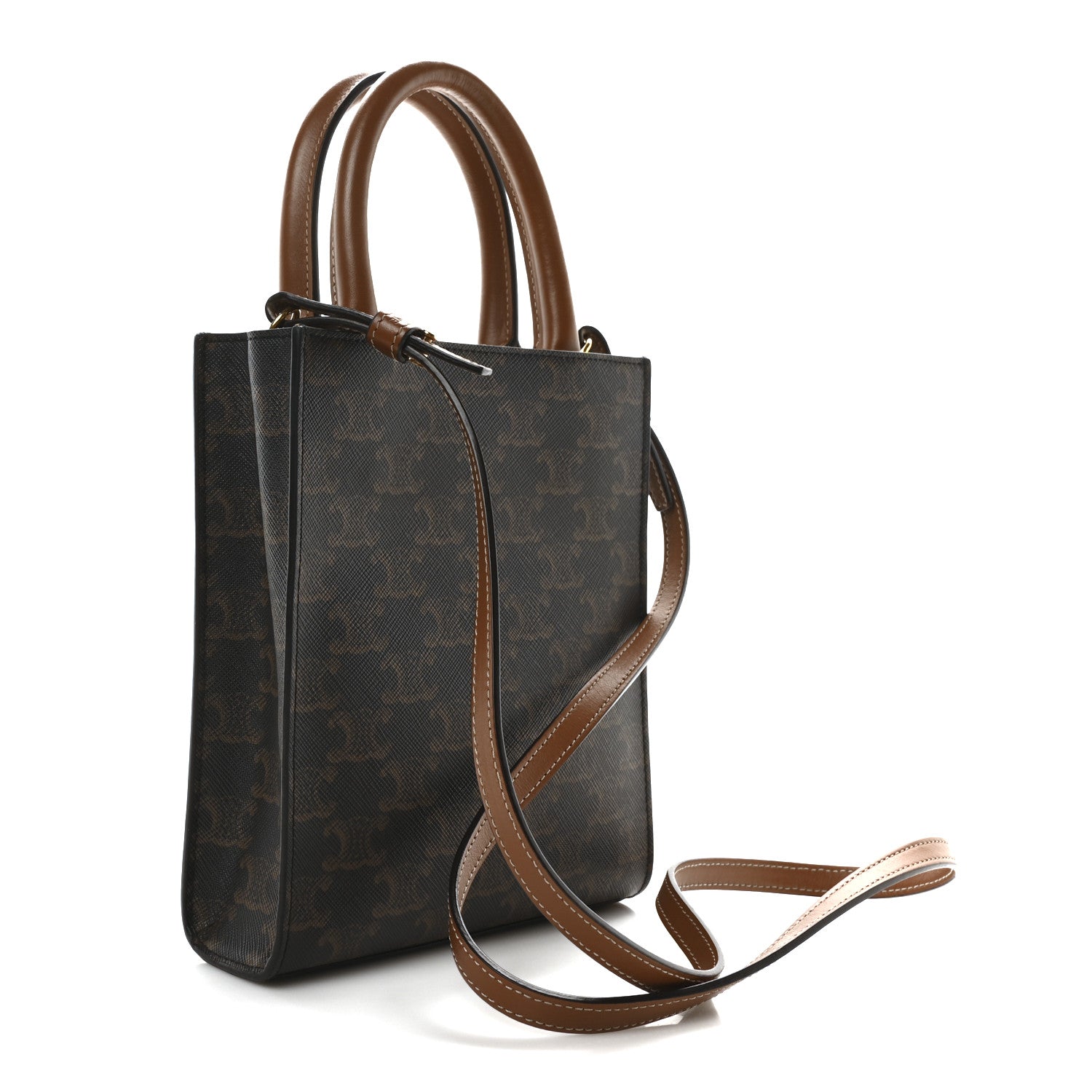 Triomphe Canvas Calfskin Mini Vertical Cabas Tan