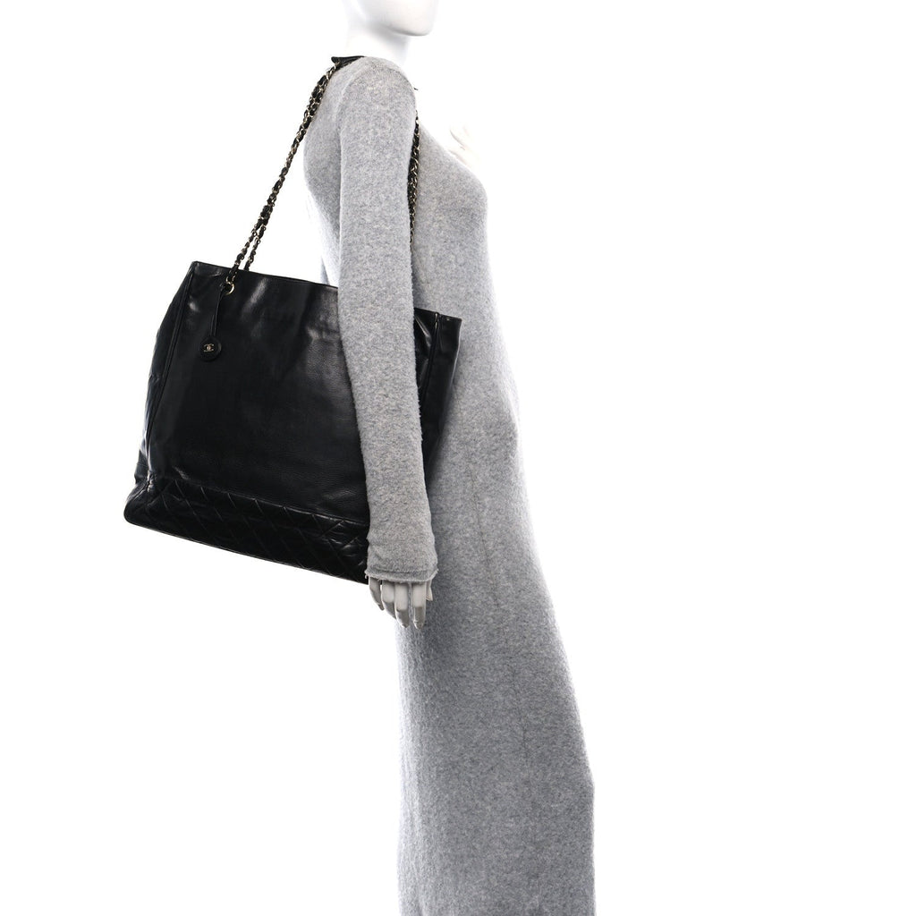 Lambskin Quilted CC Shopping Tote  Tote Black