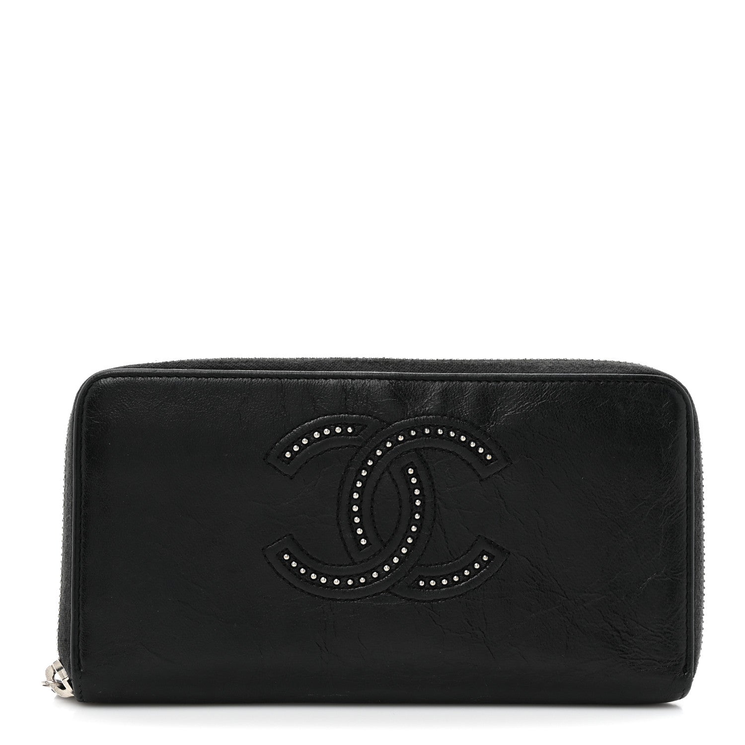 Lambskin Studded Small Timeless CC Zip Around Wallet Black