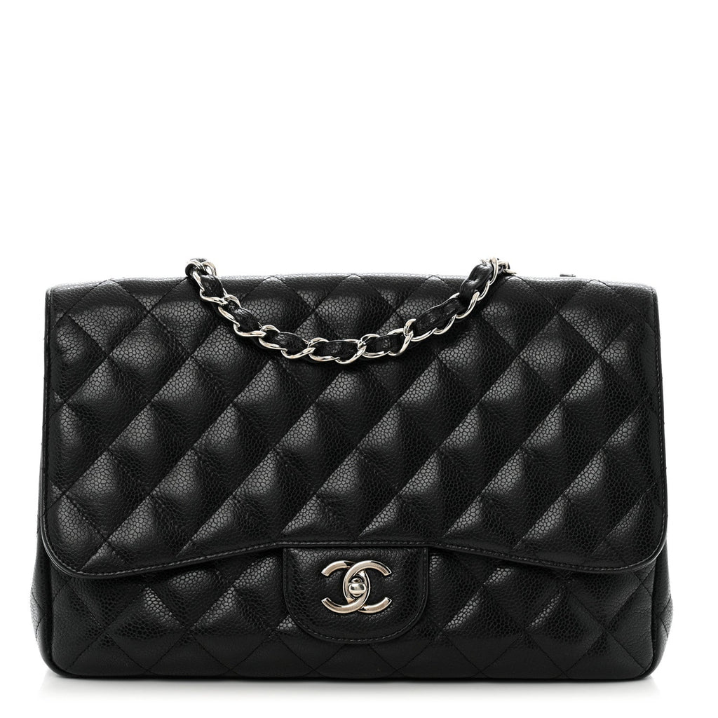 Caviar Quilted Jumbo Double Flap Black