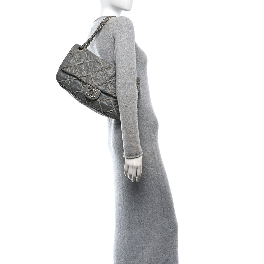 Calfskin Ultra Stitch Oversized Flap Grey