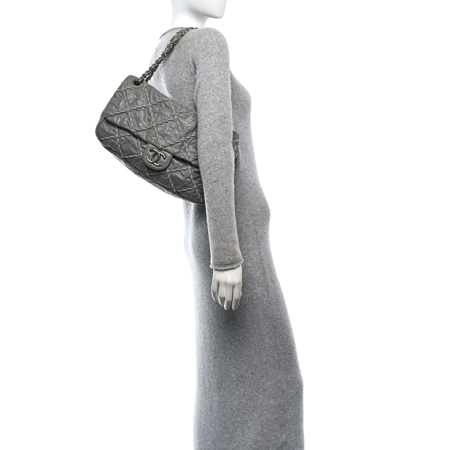 Calfskin Ultra Stitch Oversized Flap Grey