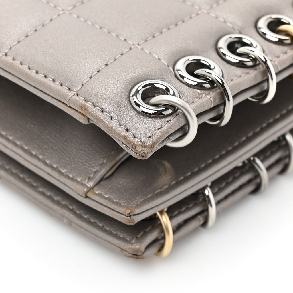 Lambskin Chocolate Bar Piercing CC Studded Small Chain Flap Bag Grey