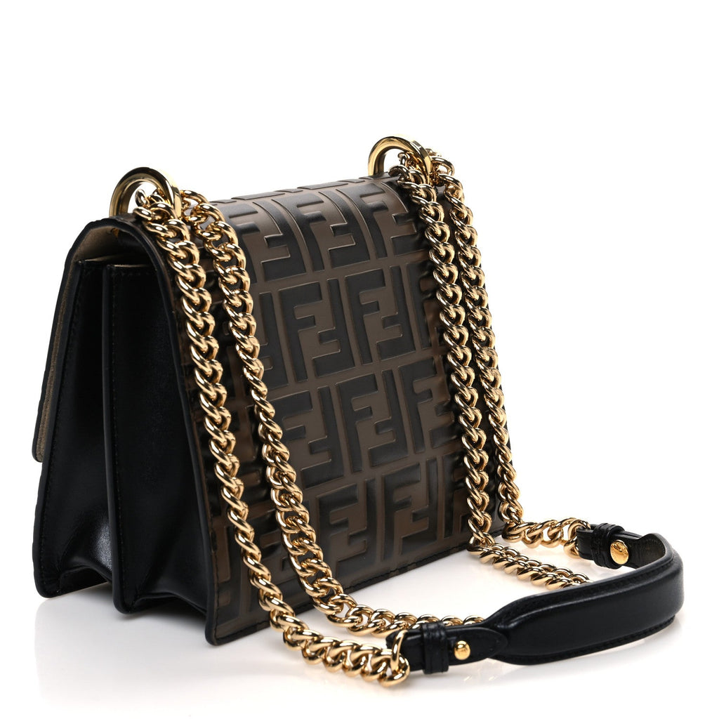 Vitello Liberty Bi-Color FF 1974 Embossed Small Kan U Shoulder Bag Maya Black
