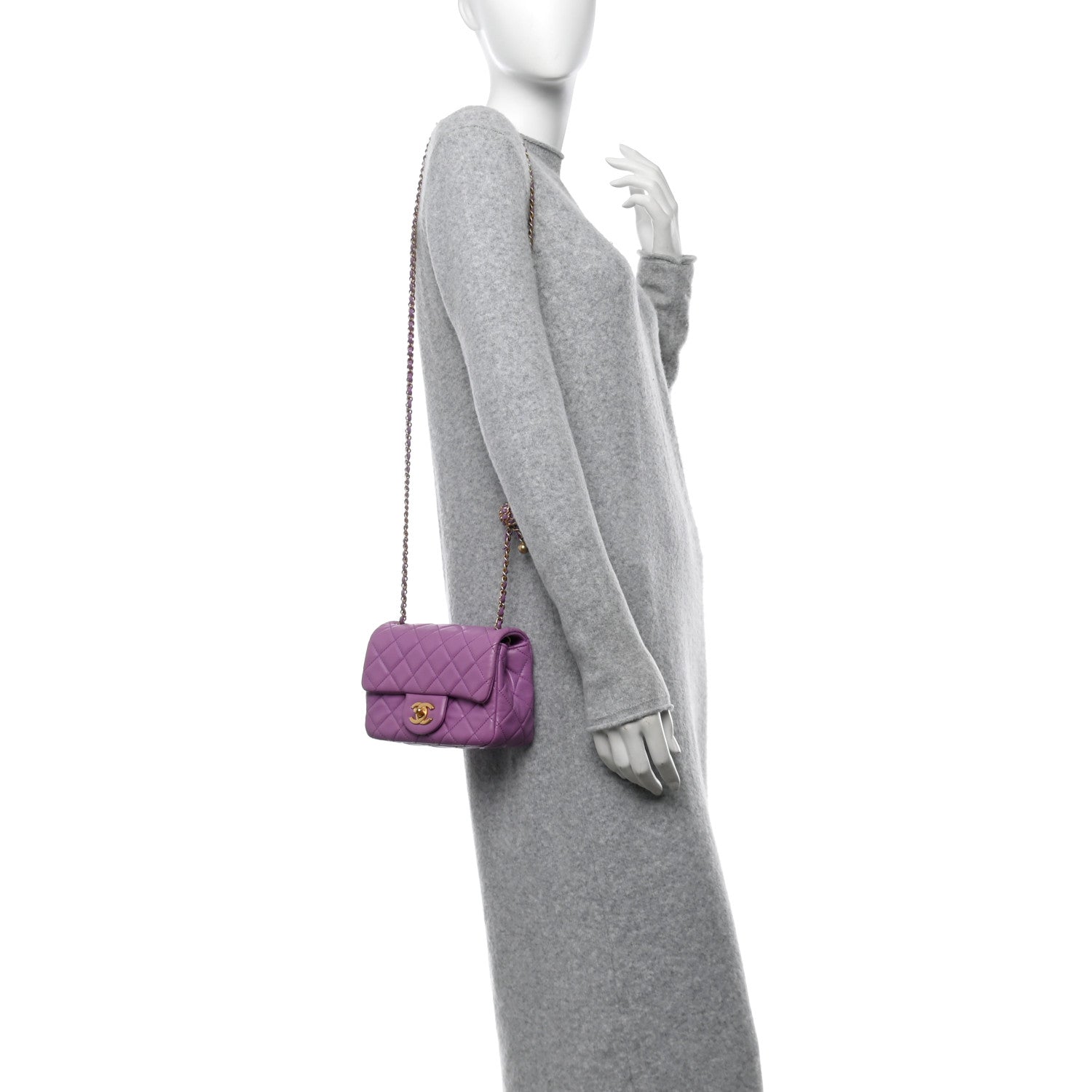 Lambskin Quilted Mini CC Pearl Crush Flap Purple
