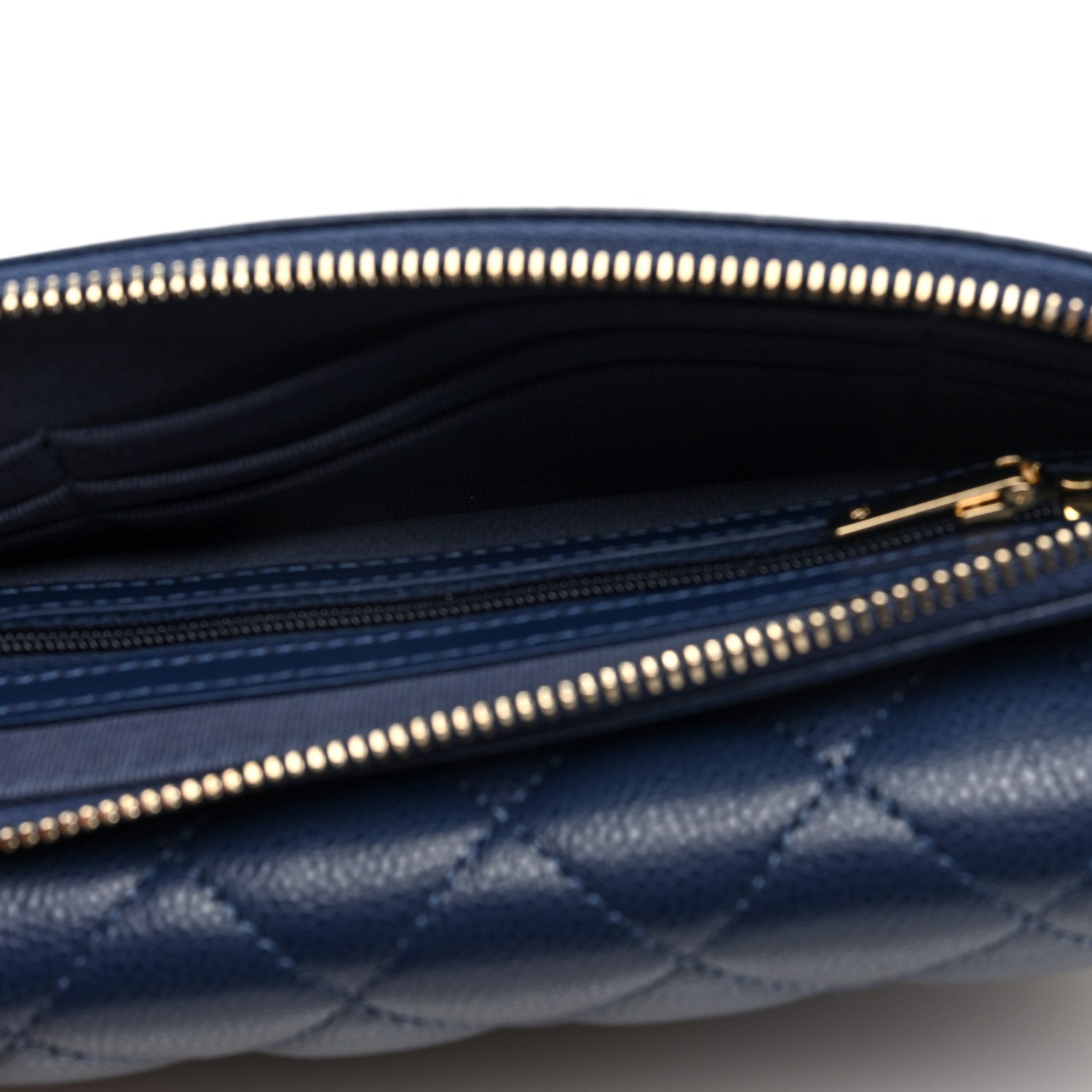 Caviar Quilted Flap Phone Holder With Chain Navy Blue