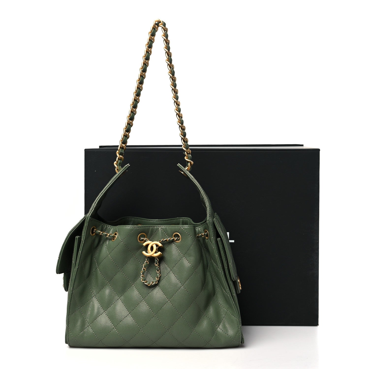 Caviar Quilted Small Chanel 25 Handbag Khaki