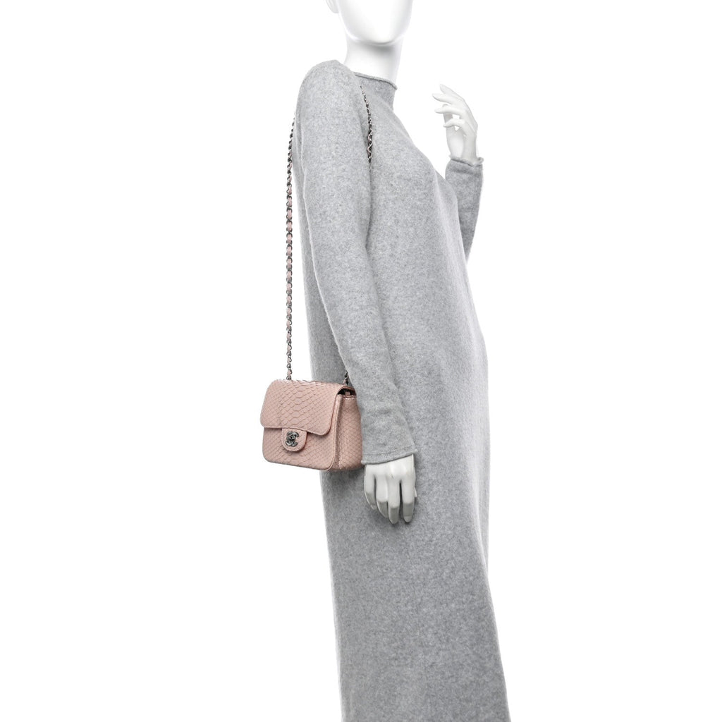 Snakeskin Mini Square Flap Light Pink