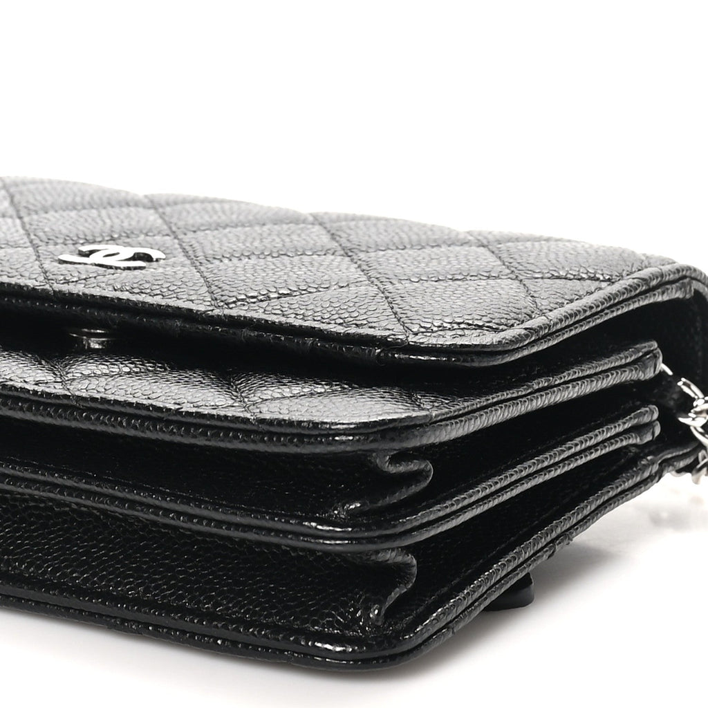 Caviar Quilted Mini Wallet On Chain WOC Black