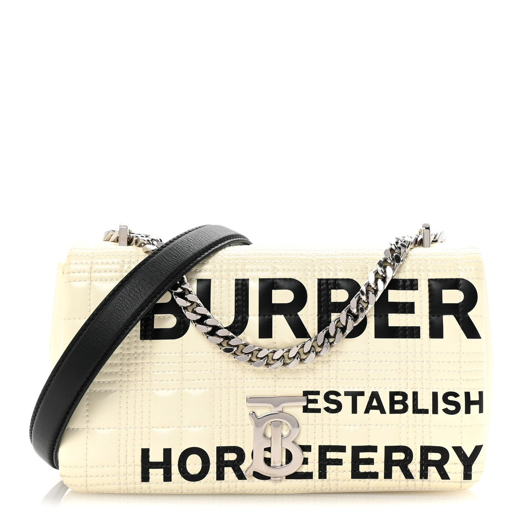 Patent Quilted Horseferry Print Small Lola Bag White