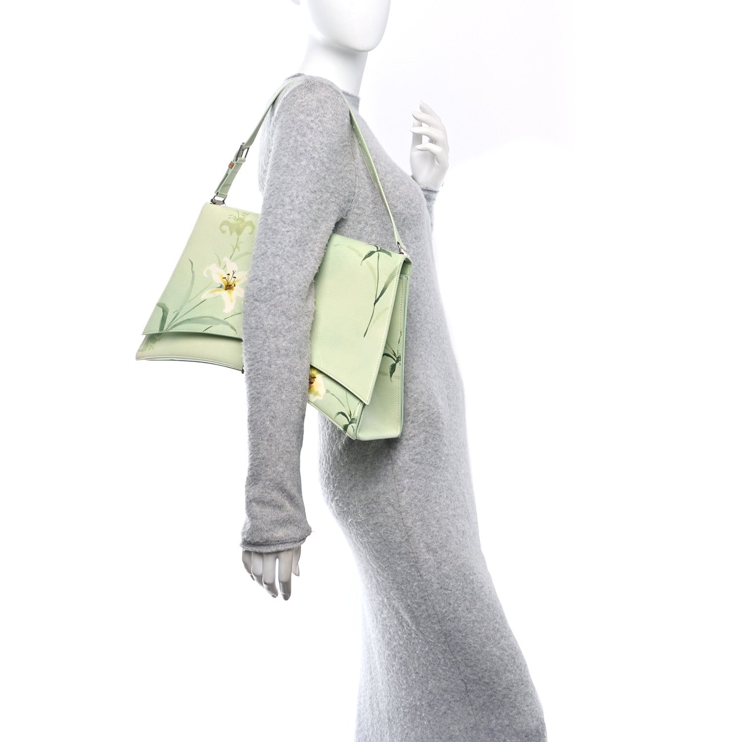 Shiny Paper Calfskin Floral Printed Large Crush Sling Bag Green