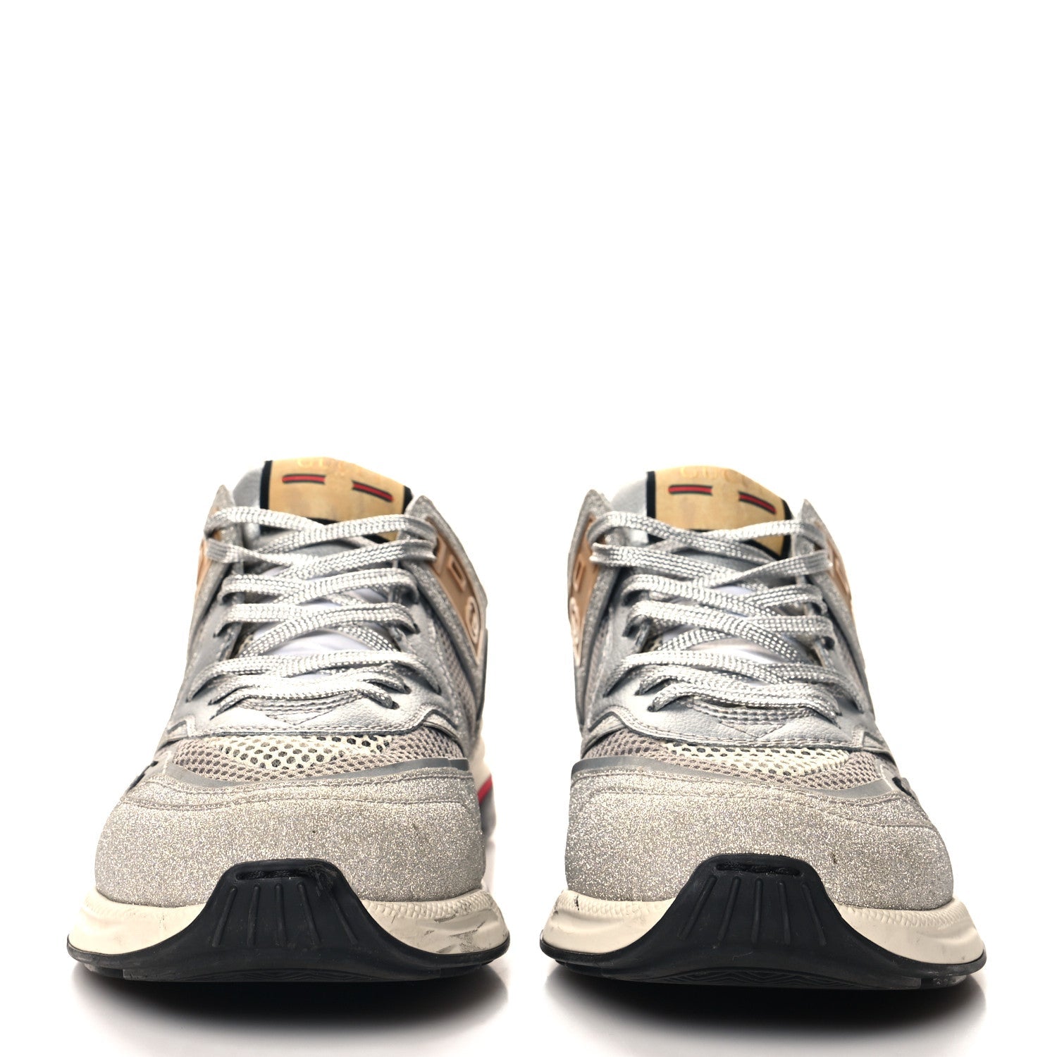 Metallic Calfskin Glitter Mesh Mens Ultrapace Sneakers 8 Silver Light Grey Mystic White