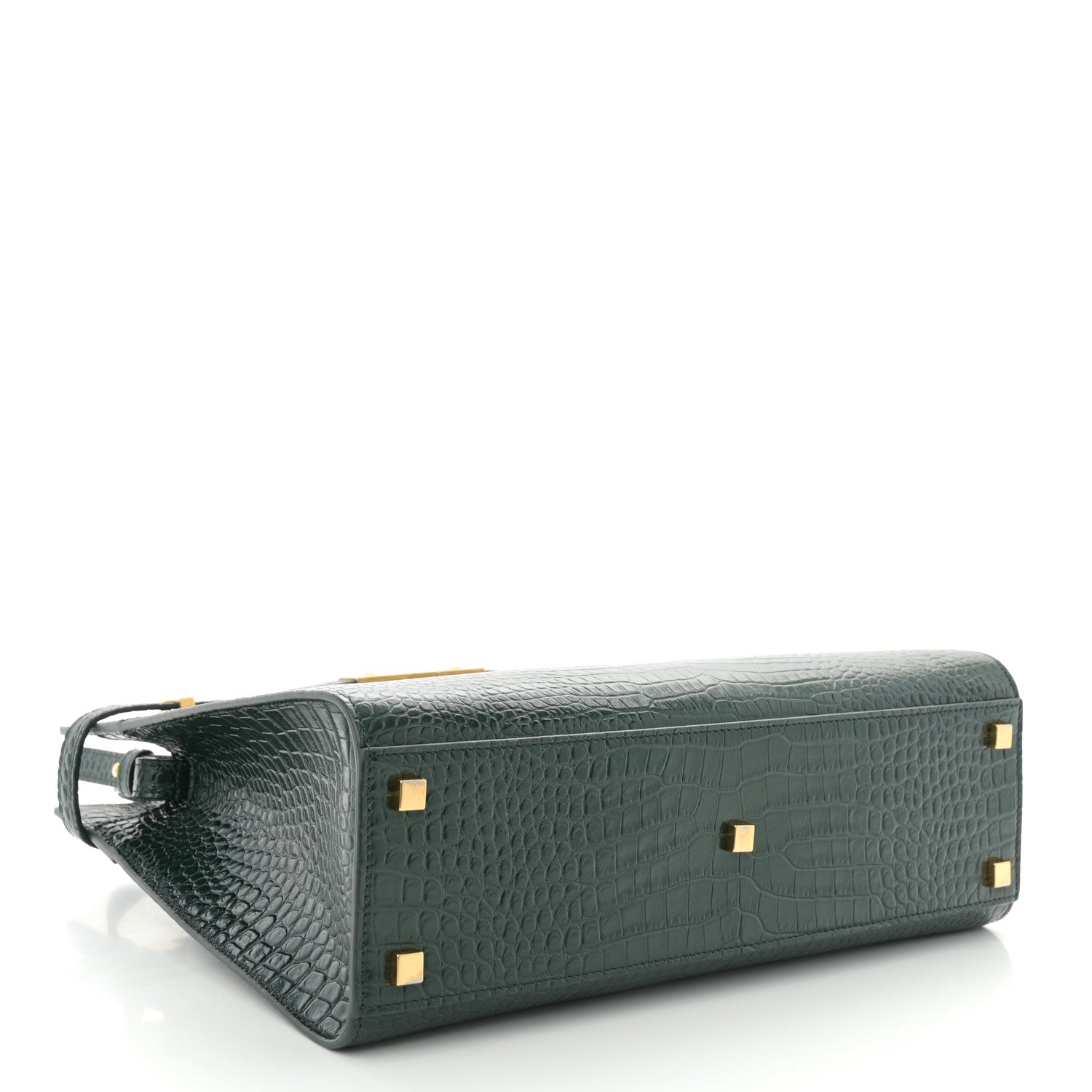 Shiny Calfskin Crocodile Embossed Small Manhattan Shopper Tote Green