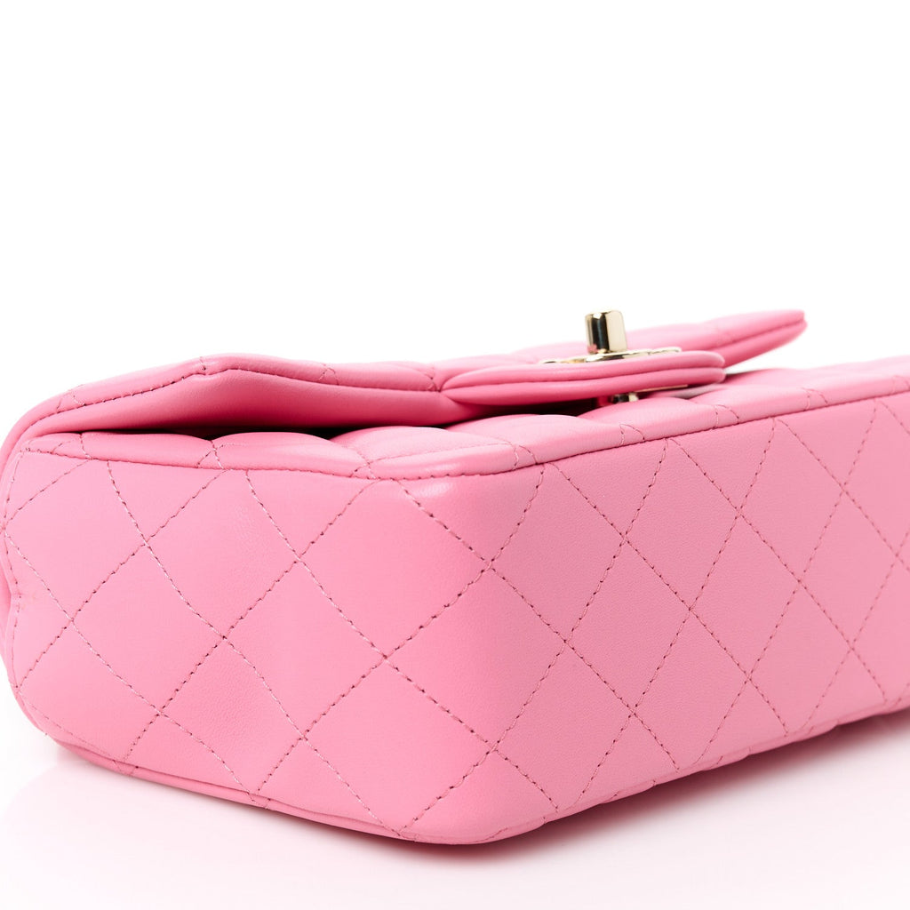 Lambskin Quilted Mini Top Handle Rectangular Flap Pink