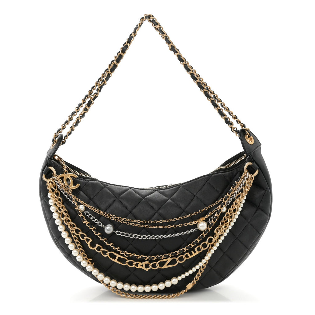 Lambskin Quilted All About Chains Hobo Black