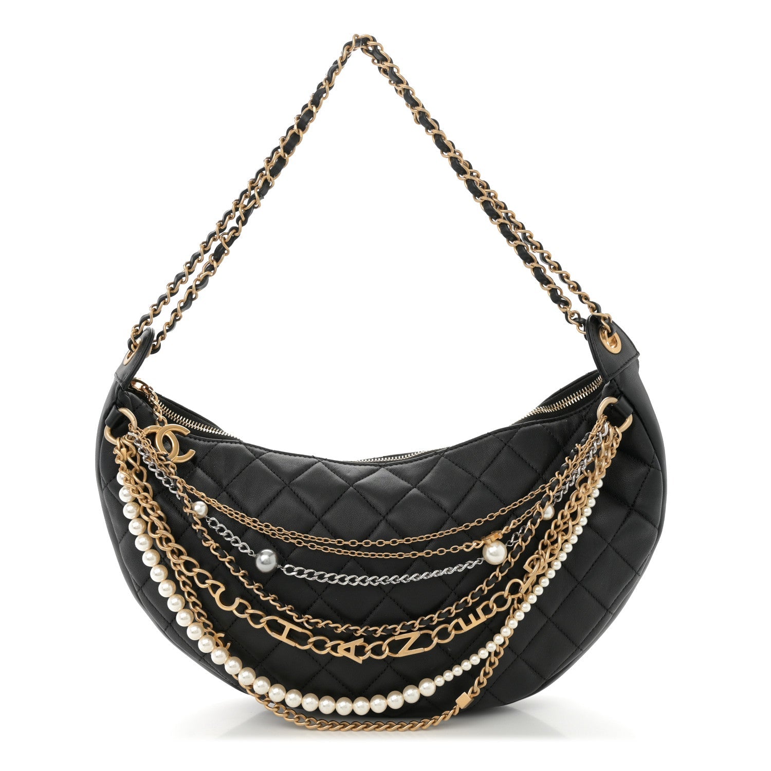 Lambskin Quilted All About Chains Hobo Black