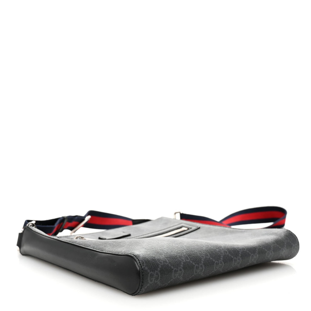 GG Supreme Monogram Appia Calfskin Web Flat Messenger Bag Black Grey