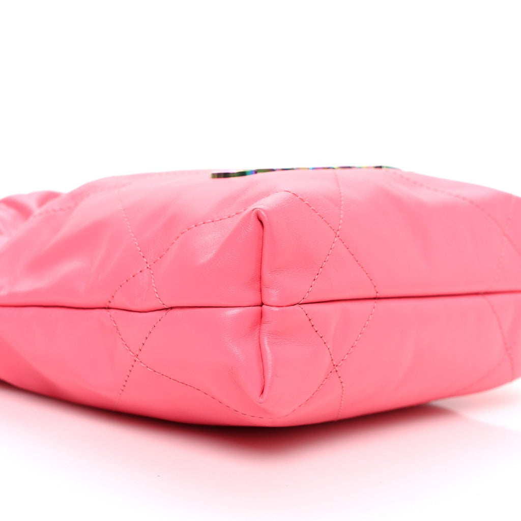 Shiny Calfskin Quilted Rainbow Metal Mini Chanel 22 Coral Pink