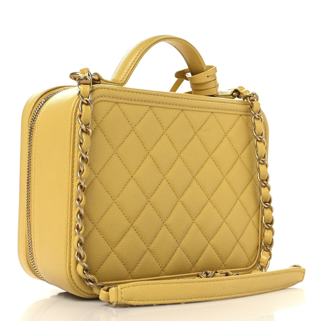 Caviar Quilted Medium CC Filigree Vanity Case Yellow