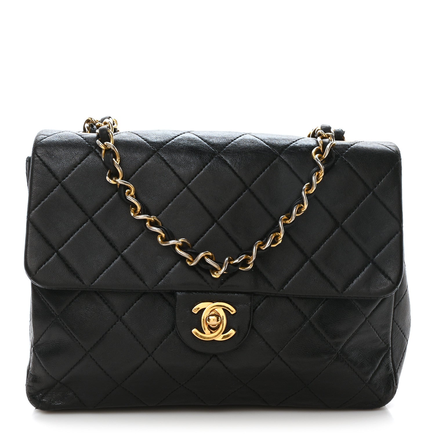 Lambskin Quilted Mini Square Flap Black