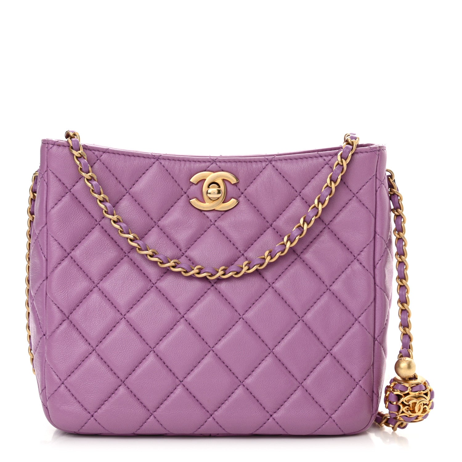 Lambskin Quilted Small Pearl Crush Hobo Purple