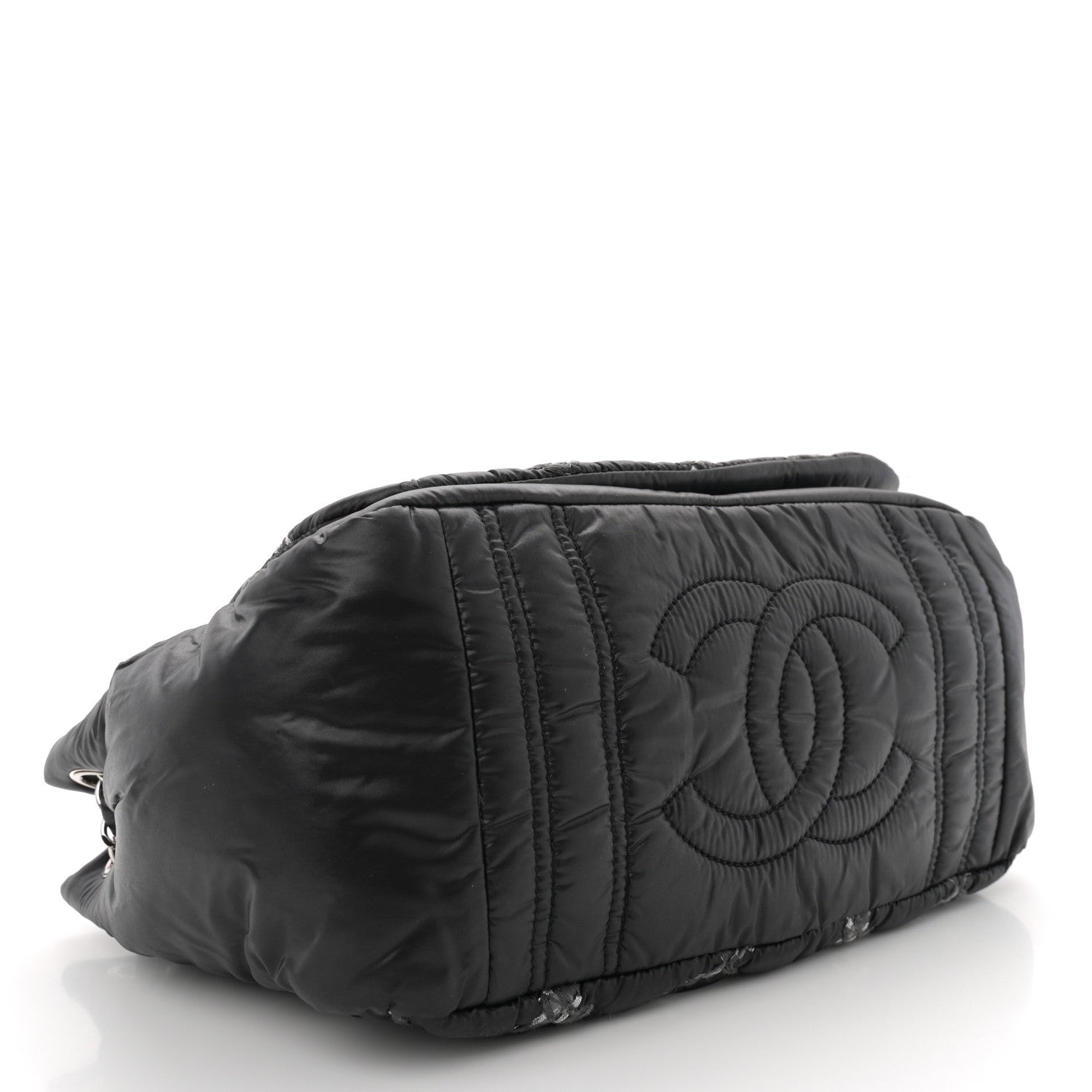 Nylon Quilted Tweed Stitch Bubble Accordion Flap Black