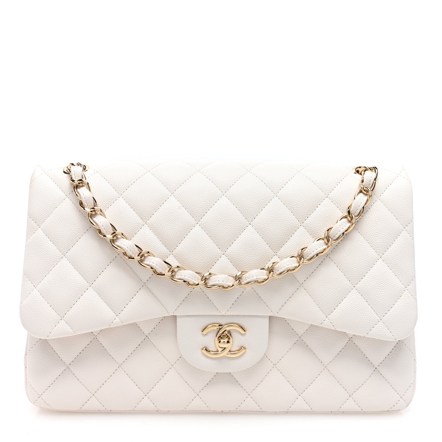 Caviar Quilted Jumbo Double Flap White