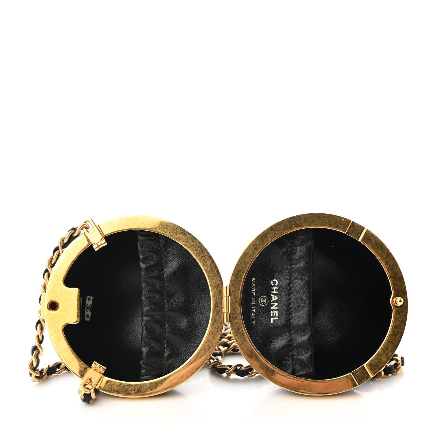 Lambskin Quilted Sphere Minaudiere Chain Clutch Black