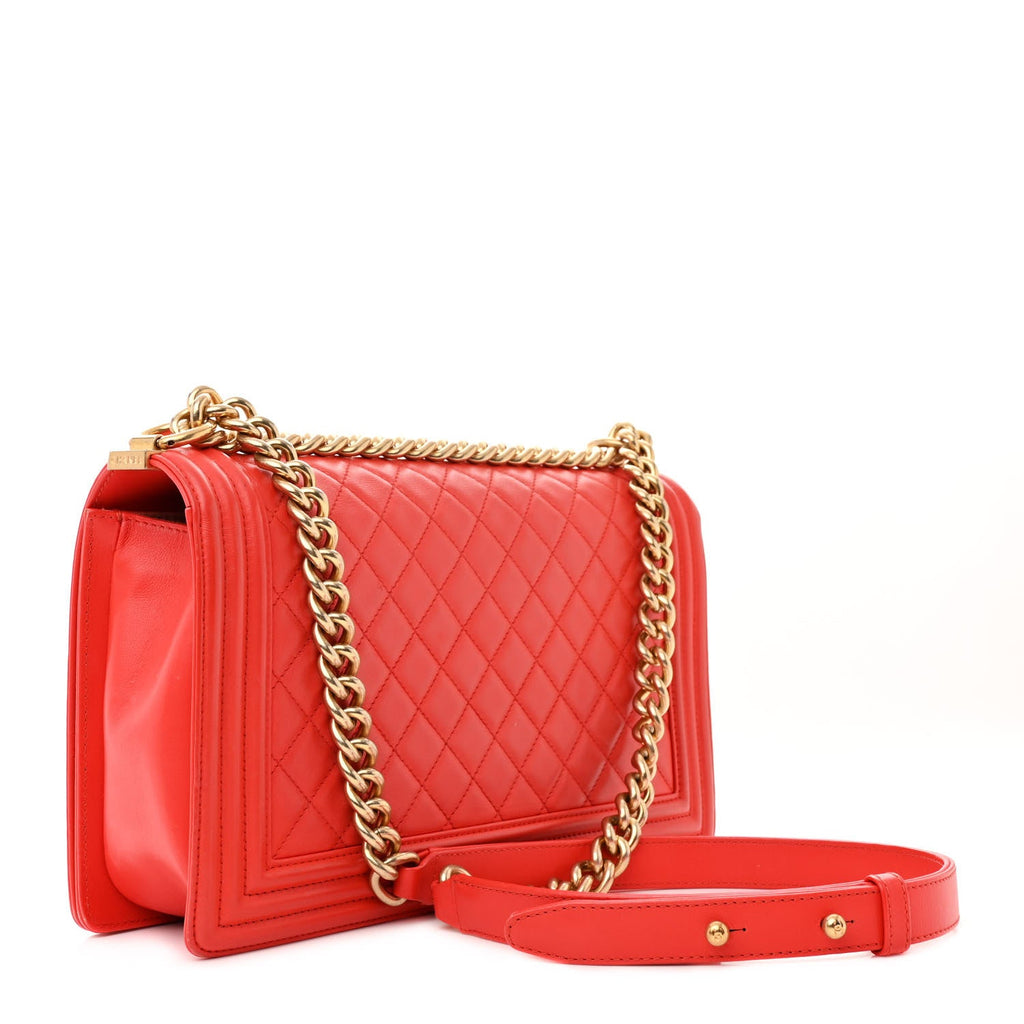 Calfskin Quilted New Medium Boy Flap Red